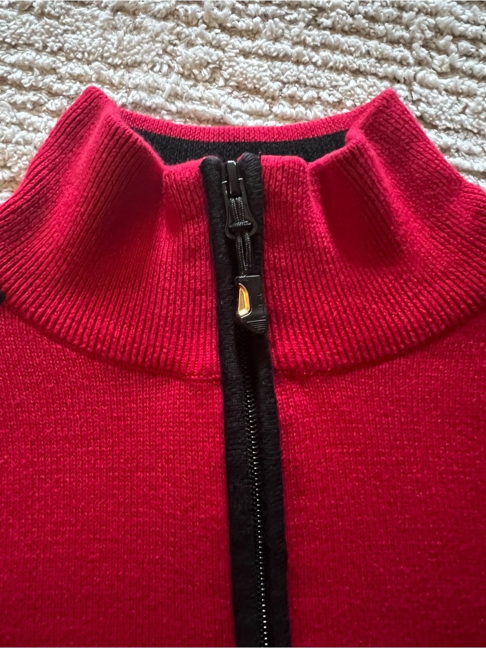 Vintage Ralph Lauren Red Half‑Zip Turtleneck with Black Shoulder Panels size L - Picture 2 of 5